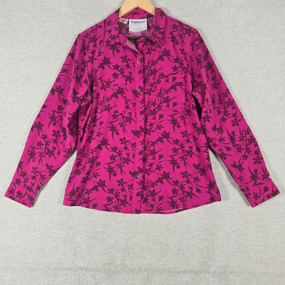 Silverts Magnetic Button Shirt Womens M Adaptive‎ Arthritis Floral Blouse Pink